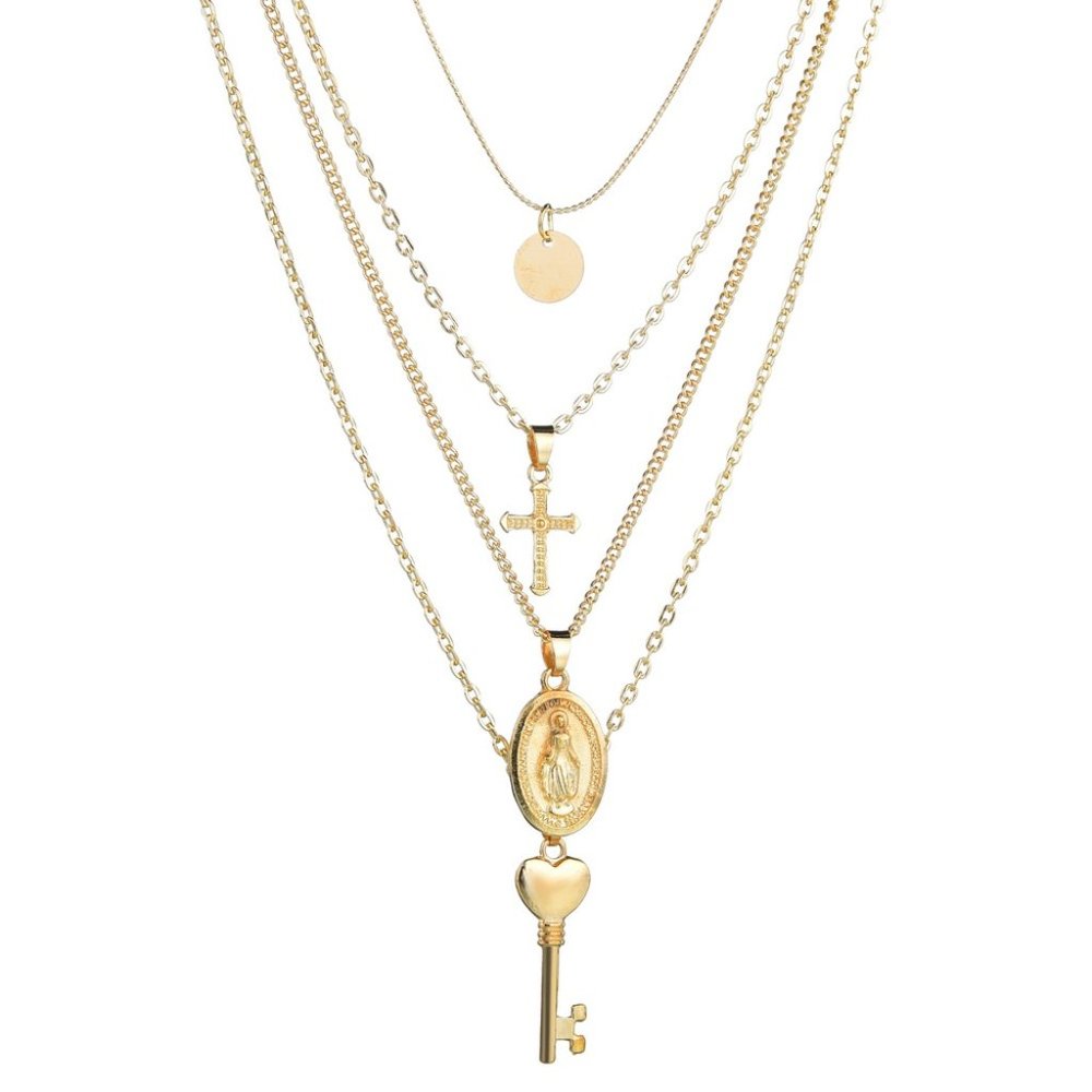 Heart Keys Saint Mary Cross Layered Necklace - Picture 5 of 9